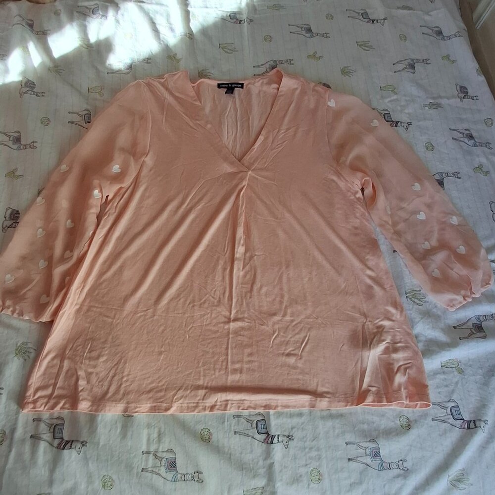 CABLE & GAUGE Peach Long Sleeve Blouse XL